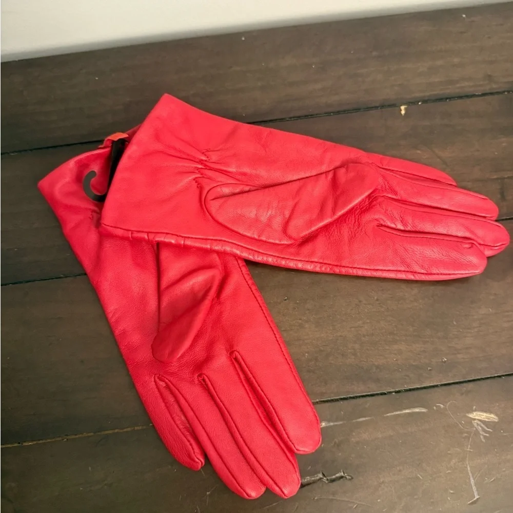EXPRESS Red Genuine Leather Studded Gloves S/M